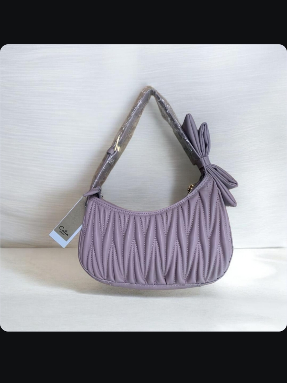 Lavender Quilted Shoulder Bag with Bow Accent